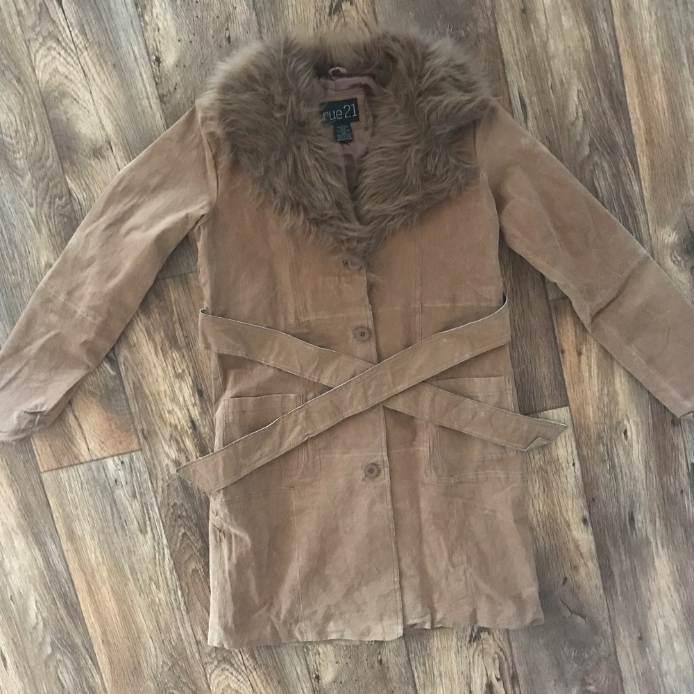 Rue21 Women Jacket Genuine Leather Faux Fur Brown - Picture 8 of 8